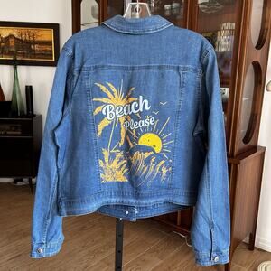 NWT Studio Park x Kerstin Lindquist Beach Please Denim Jacket Size Large Women's